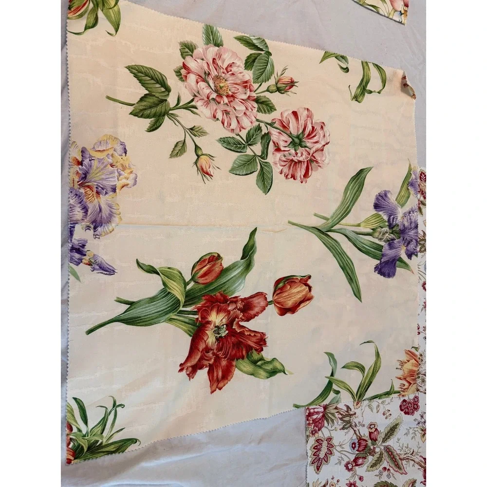 Lot of 3 floral botanical white‎ cream bkgrd design fabrics vintage new flowers